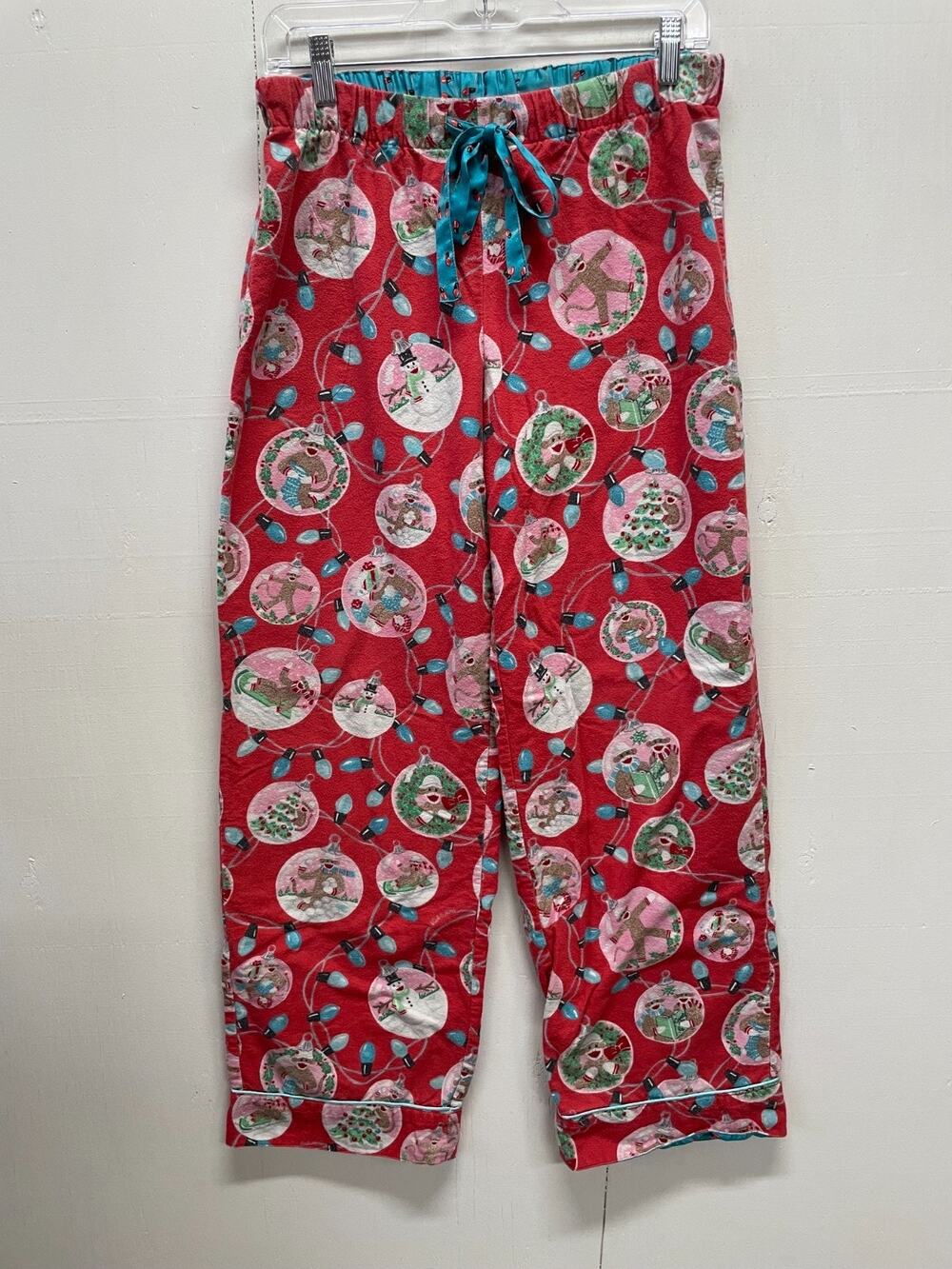 Nick & Nora Christmas Sleepwear Pants Sock Monkeys Inside Ornaments Size Small